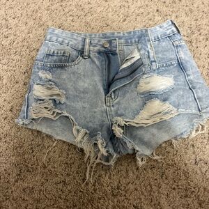 SHEIN Blue Distressed Jean Shorts High-Waisted